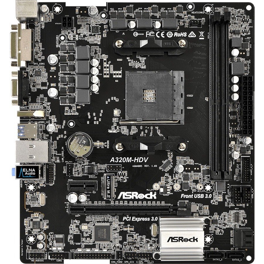 ASRock A320M-HDV Desktop Motherboard - AMD A320 Chipset - Socket AM4 - Micro ATX