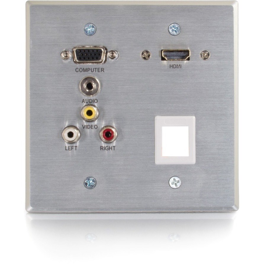C2G RapidRun HDMI, VGA, Stereo Audio, Composite Video and Audio Double Gang Wall Plate with One Keystone - Aluminum