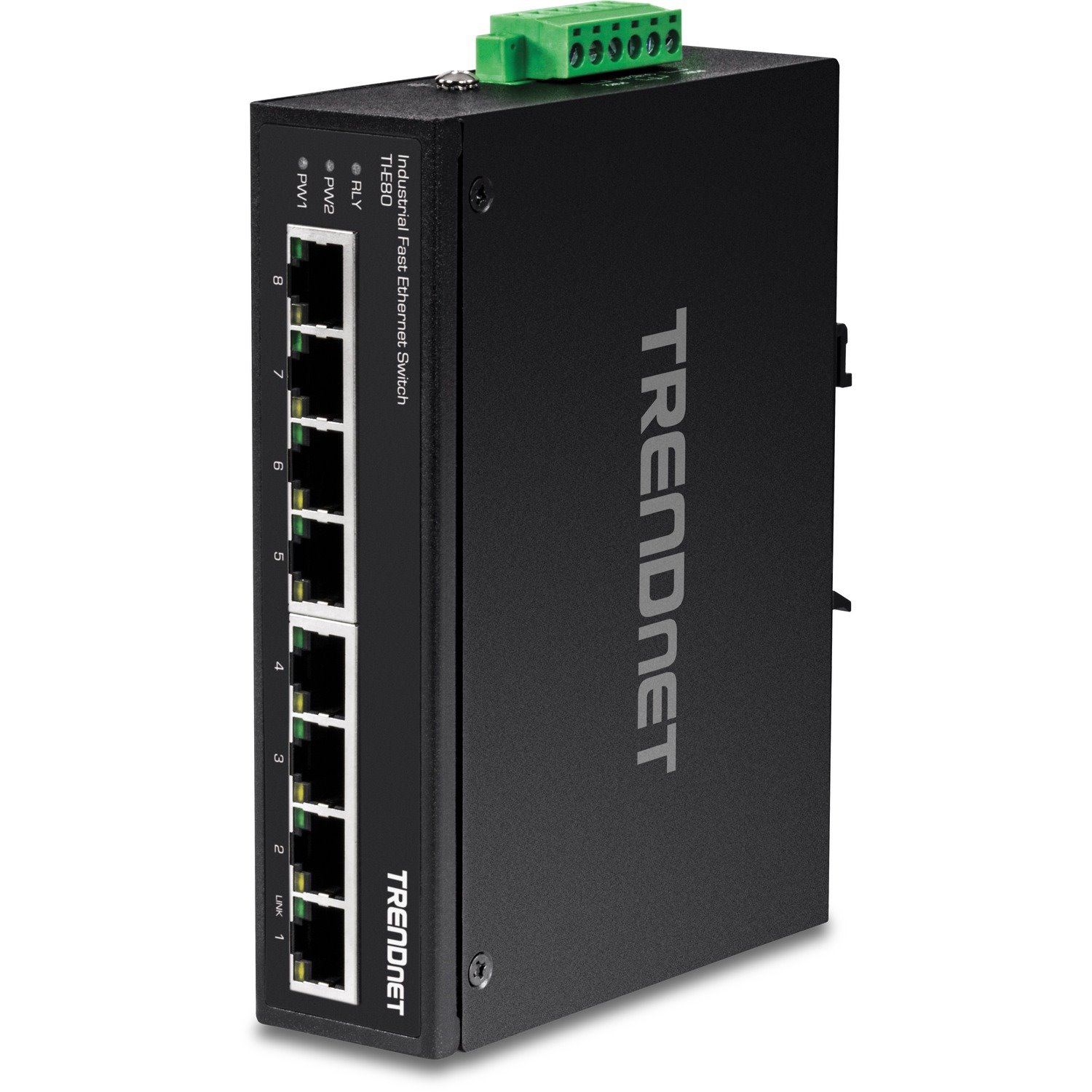 TRENDnet 8-Port Industrial Unmanaged Fast Ethernet DIN-Rail Switch; TI-E80 8 x Fast Ethernet Ports; 1.6Gbps Switching Capacity;8 Port Network Fast Ethernet Switch;IP30 Metal Switch;Lifetime Protection