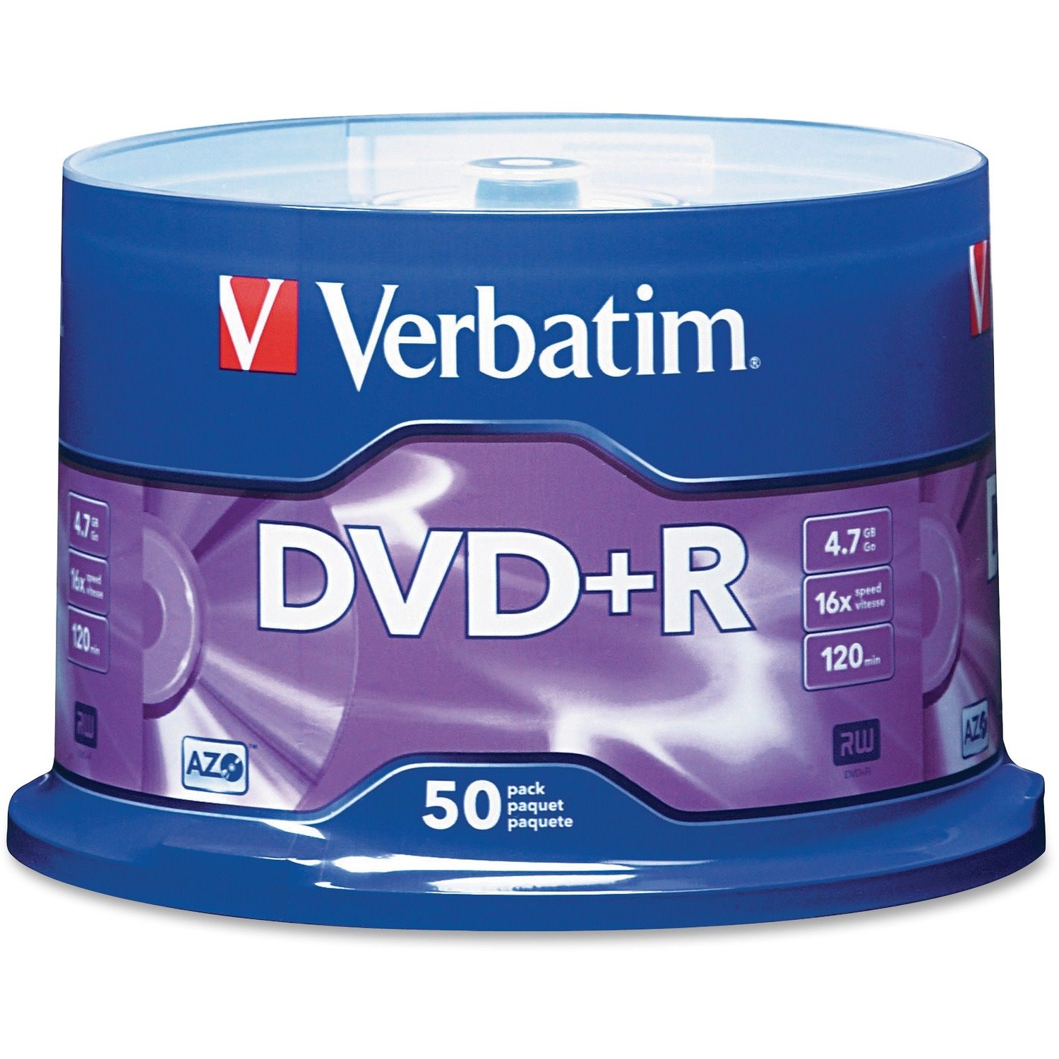 Verbatim 95037 DVD Recordable Media - DVD+R - 16x - 4.70 GB - 50 Pack Spindle - Silver