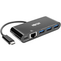 Tripp Lite by Eaton 3-Port USB-C Hub with LAN Port and Power Delivery USB-C to 3x USB-A Gbe 60W PD Charging USB 3.0 Black