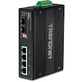 TRENDnet 6-Port Hardened Industrial Unmanaged Gigabit 10/100/1000Mbps DIN-Rail Switch, 4 x Gigabit PoE+ Ports, 2 x Dedicated SFP Slots, Lifetime Protection, Black, TI-PG62B