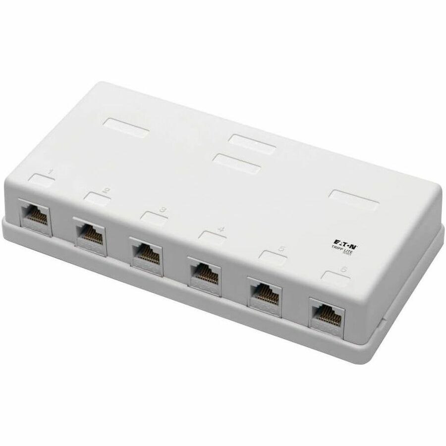 Eaton Tripp Lite Series Pre-Configured Unshielded Cat6 6-Port Surface-Mount Box, 110 IDC, RJ45, White