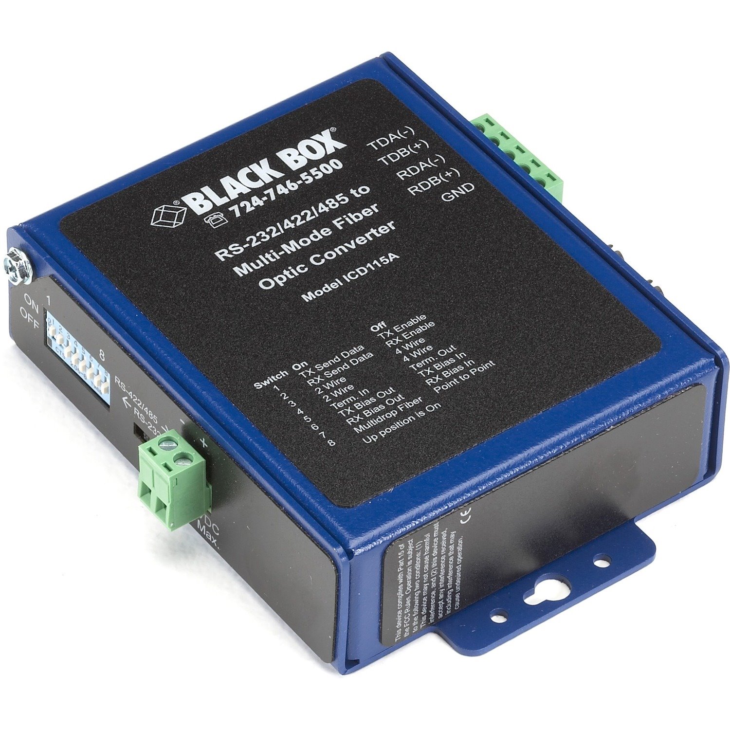 Black Box Industrial Opto-Isolated Serial to Fiber Multimode ST Converter