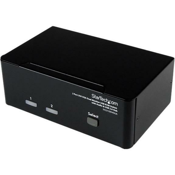 StarTech.com 2 Port KVM Switch - DVI and VGA w/ Audio and USB 2.0 Hub &acirc;&euro;" Dual Monitor / Display / Screen KVM Switch - DVI VGA (SV231DDVDUA)