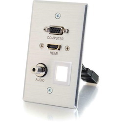 C2G HDMI, VGA, 3.5mm Audio Pass Through Single Gang Wall Plate with One Keystone - Aluminum