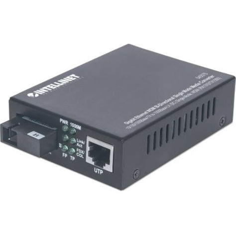 Intellinet Gigabit Ethernet WDM Bi-Directional Single Mode Media Converter, 10/100/1000Base-Tx to 1000Base-Lx (SC) Single-Mode, 20km, WDM (Rx1310/Tx1550) (With 2 Pin Euro Power Adapter)