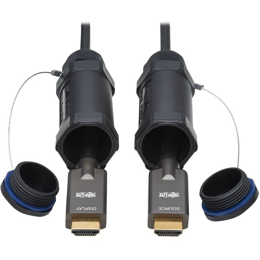 Tripp Lite by Eaton High-Speed Armored HDMI Fiber Active Optical Cable (AOC) with Hooded Connectors - 4K @ 60 Hz, HDR, IP68, M/M, Black, 50 m (164 ft.)