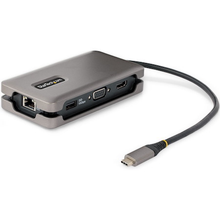 StarTech.com USB-C Multiport Adapter, HDMI/VGA, 4K 60Hz, 3-Port USB Hub, 100W PD Pass-Through, GbE, Mini Docking Station, 1ft/30cm Cable
