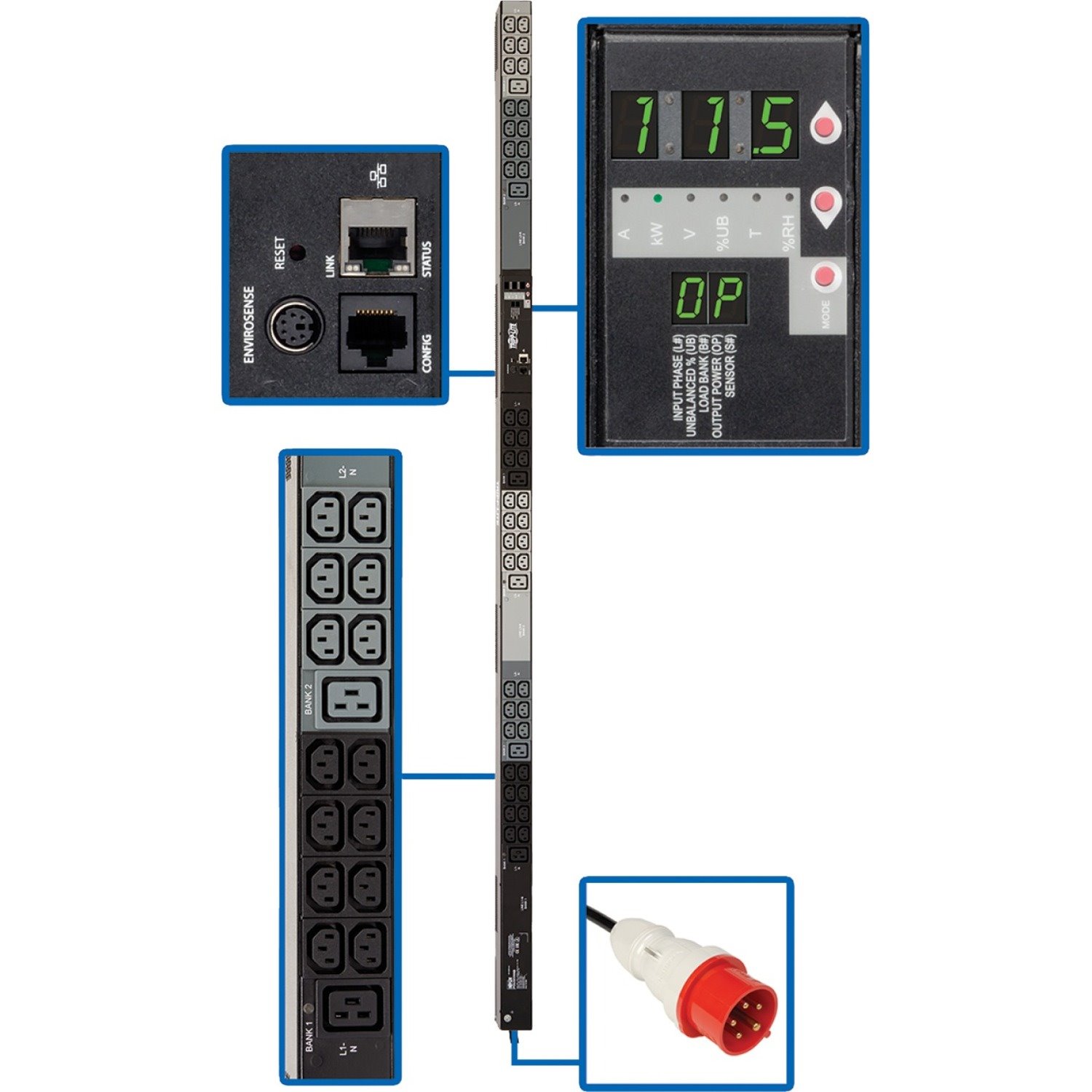 Tripp Lite by Eaton PDU 3-Phase 200/220/230/240V 11.5kW C13 C19 IEC309 20A Red 0URM