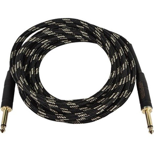 Monoprice 15ft Cloth Series 1/4 inch TS Male 20AWG Instrument Cable - Black & Gold