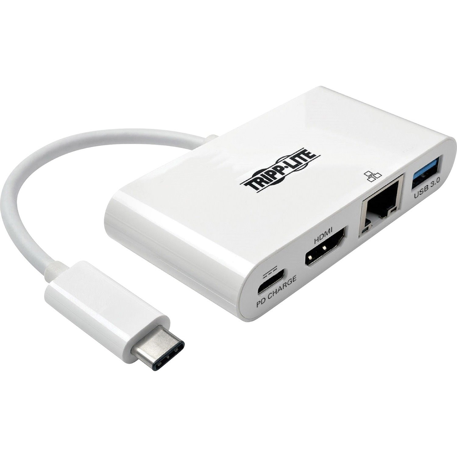 Eaton Tripp Lite Series USB-C Multiport Adapter - HDMI, USB 3.x (5Gbps) Hub Port, Gigabit Ethernet, 60W PD Charging, HDCP, White