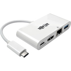 Tripp Lite by Eaton USB-C Multiport Adapter - HDMI, USB 3.x (5Gbps) Hub Port, Gigabit Ethernet, 60W PD Charging, HDCP, White