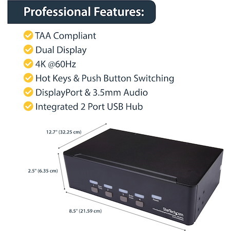 StarTech.com 4 Port Dual DisplayPort KVM Switch - DisplayPort 1.2 KVM - 4K 60Hz