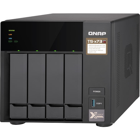 QNAP TS-473 4 x Total Bays SAN/NAS Storage System - 512 MB Flash Memory Capacity - AMD R-Series RX-421ND Quad-core (4 Core) 2.10 GHz - 4 GB RAM - DDR4 SDRAM Tower