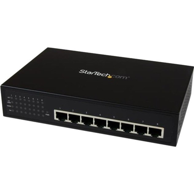 StarTech.com 8 Port Unmanaged Industrial Gigabit Power over Ethernet Switch - 802.3af/at PoE+ Switch - Wall Mountable