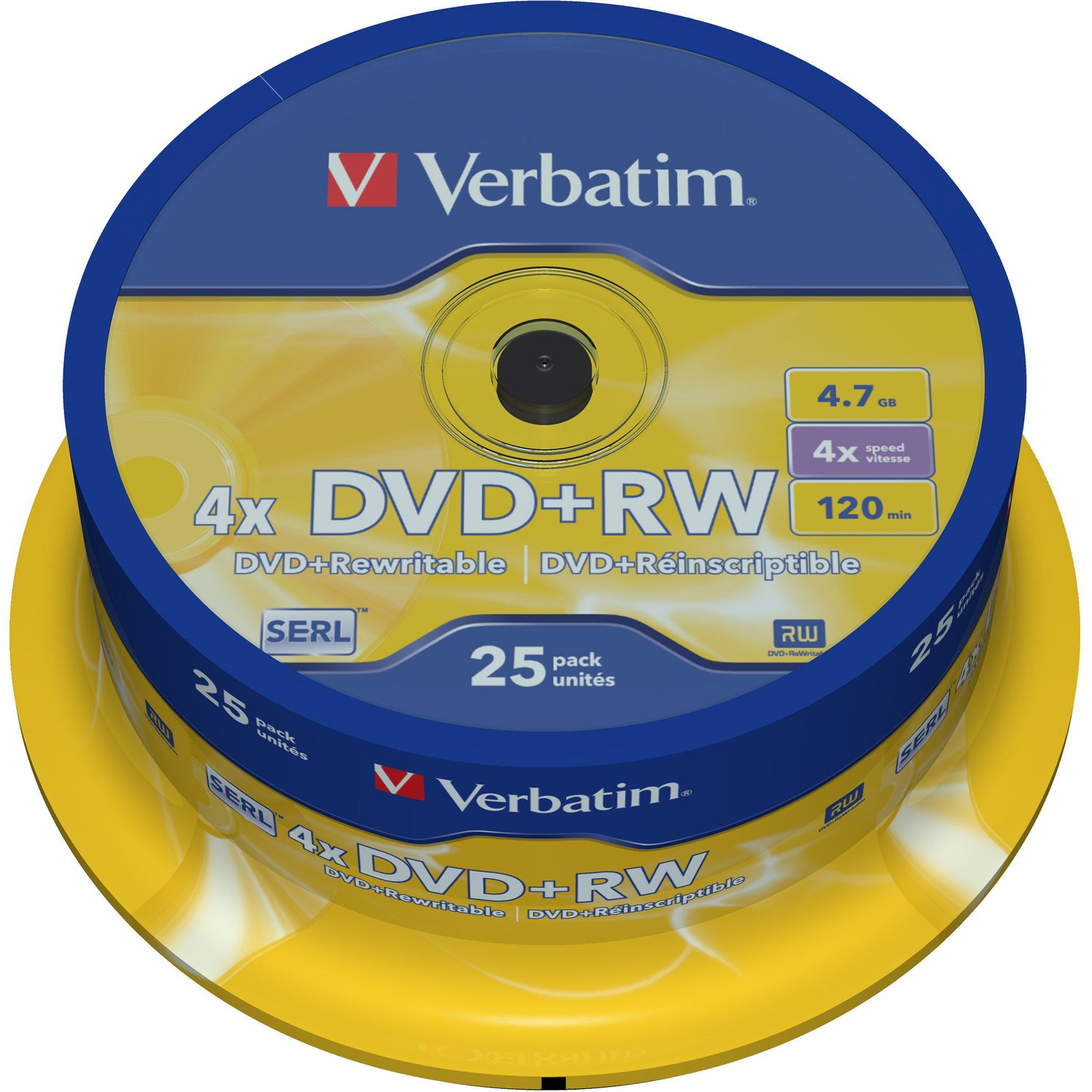 Verbatim 43489 DVD Rewritable Media - DVD+RW - 4x - 4.70 GB - 25 Pack Spindle