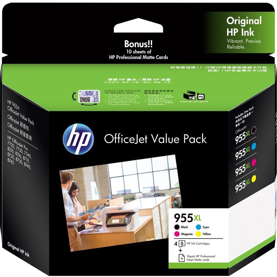 HP 955XL Original High Yield Inkjet Ink Cartridge - Value Pack - Pigment Black, Pigment Cyan, Pigment Magenta, Pigment Yellow - 4 / Pack