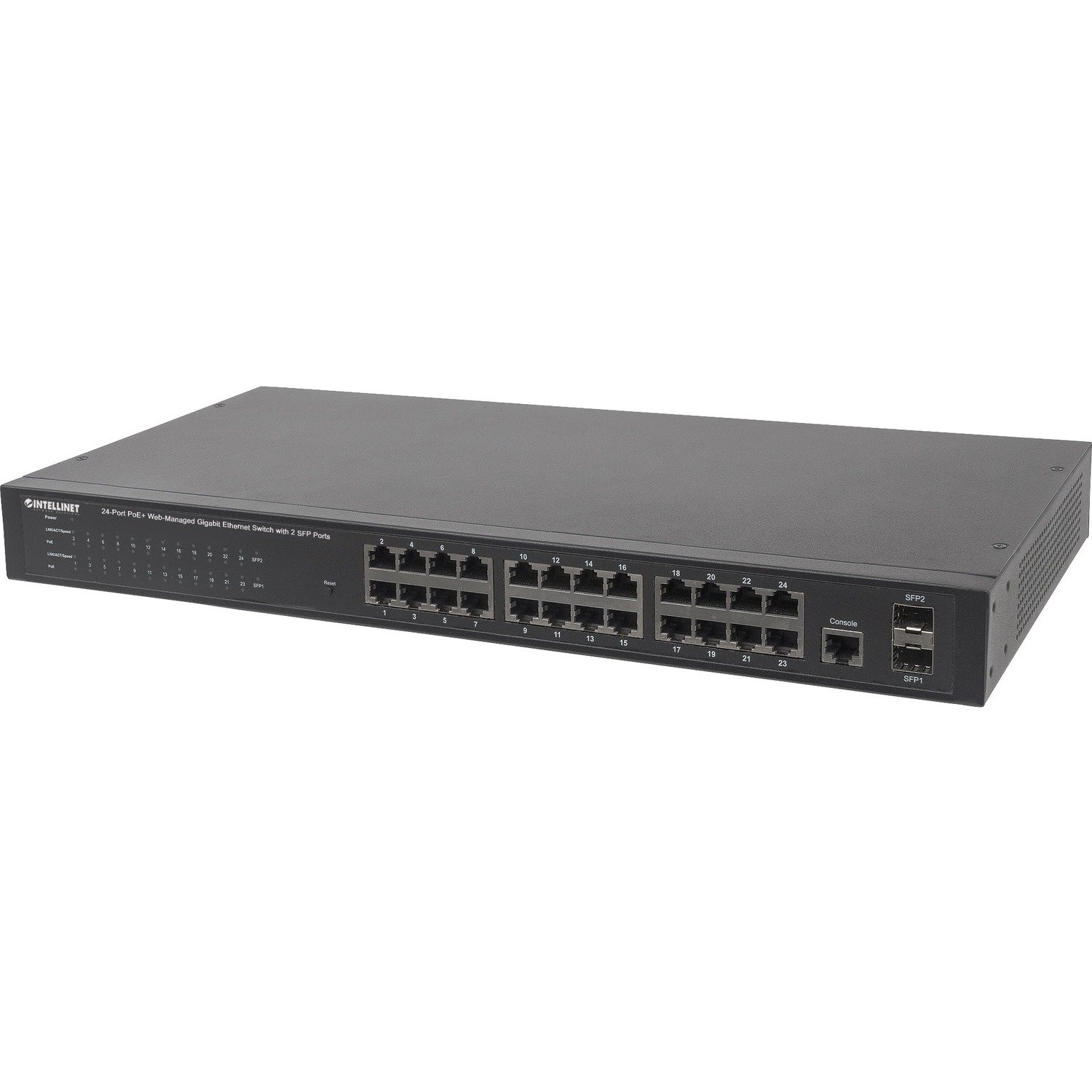 Intellinet 24-Port Gigabit Ethernet PoE+ Web-Managed Switch with 2 SFP Ports