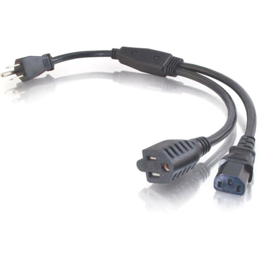 C2G 1.5ft 16 AWG 1-to-2 Power Cord Splitter (NEMA 5-15P to 1 NEMA 5-15 +1 IEC320C13)