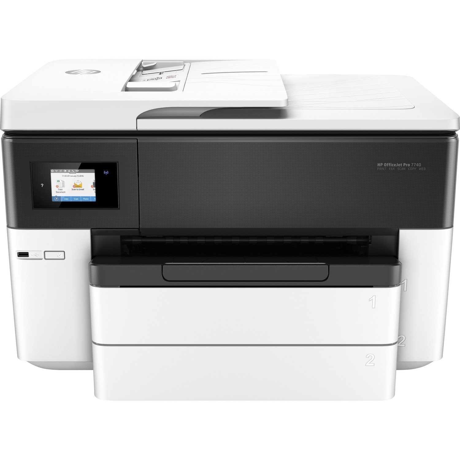 HP Officejet Pro 7740 Inkjet Multifunction Printer-Color-Copier/Fax/Scanner-34 ppm Mono/34 ppm Color Print-4800x1200 dpi Print-Automatic Duplex Print-30000 Pages-500 sheets Input-1200 dpi Optical Scan-Color Fax-Wireless LAN