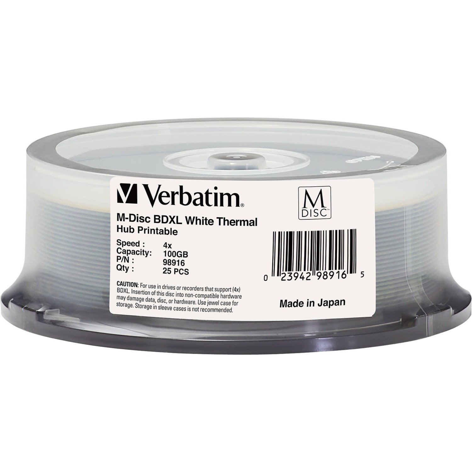 Verbatim M DISC BDXL - 4x - 100 GB - Thermal Printable, Hub Printable - 25pk Spindle