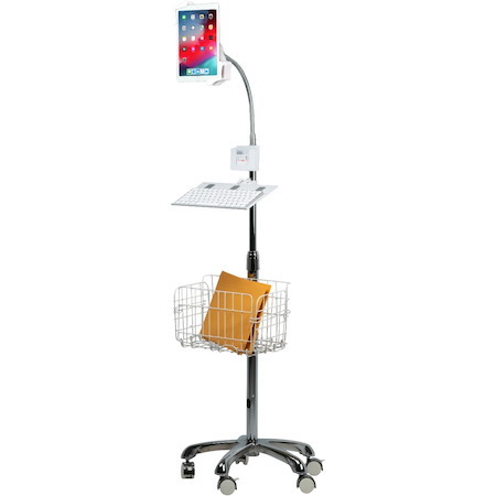 CTA Digital Heavy-Duty Gooseneck Floor Stand with VESA Plate and Storage Basket for 7-14 Inch Tablets
