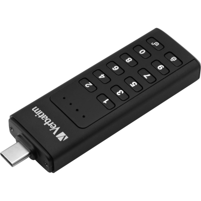 Verbatim Keypad Secure 128 GB USB 3.1 Type C Flash Drive - Black - 256-bit AES