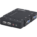 Manhattan KVM Switch Compact 4-Port, 4x USB-A, Cables included, Audio Support, Control 4x computers from one pc/mouse/screen, Black, Lifetime Warranty, Boxed