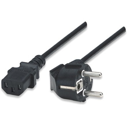 Power Cord/Cable, Euro 2-pin plug (CEE 7/4) to C13 Female (kettle lead), 1.8m, 16A, Black, Lifetime Warranty, Polybag