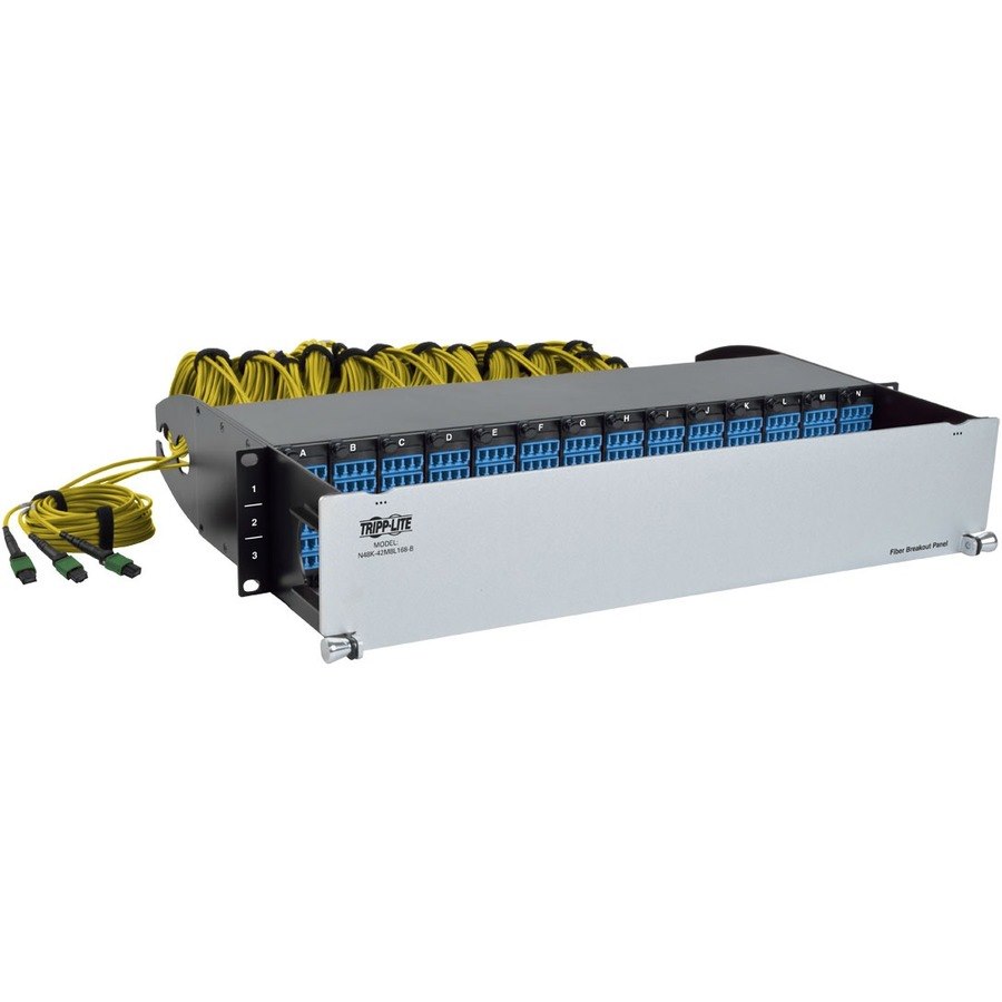 Eaton Tripp Lite Series 40/100Gb Fiber Breakout Patch Panel, 40Gb to 4 x 10Gb, 100Gb to 4 x 25Gb, 42 MTP QSFP to 168 LC Duplex 9/125 Singlemode Ports, 2U