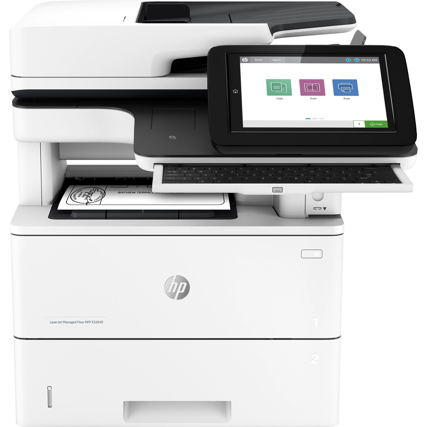 HP LaserJet Managed E52645c Laser Multifunction Printer-Monochrome-Copier/Scanner-45 ppm Mono Print-1200x1200 Print-Automatic Duplex Print-150000 Pages Monthly-650 sheets Input-Color Scanner-600 Optical Scan-Gigabit Ethernet Ethernet