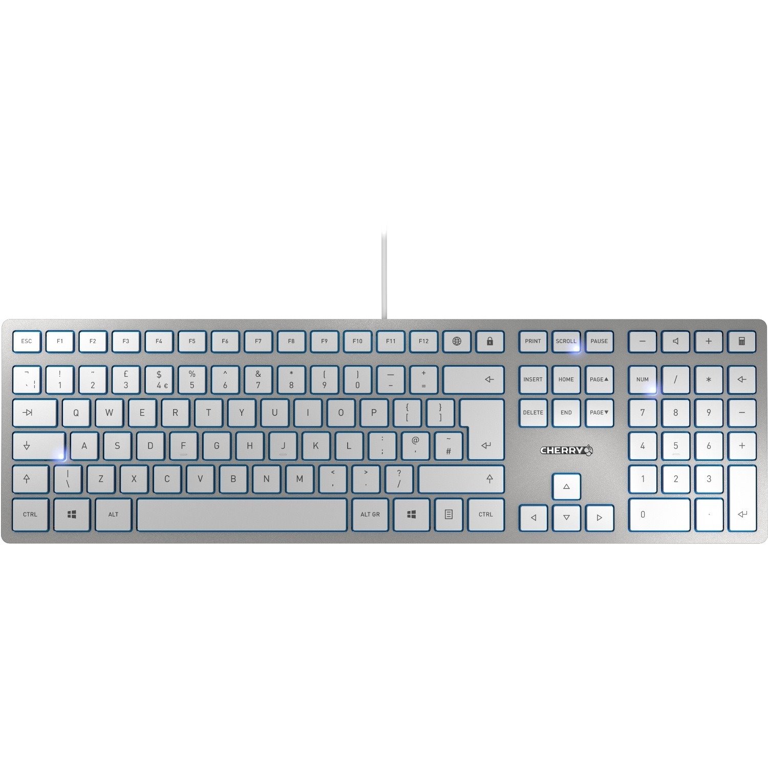 CHERRY KC 6000 SLIM Keyboard - Cable Connectivity - USB Interface - English (UK) - Silver