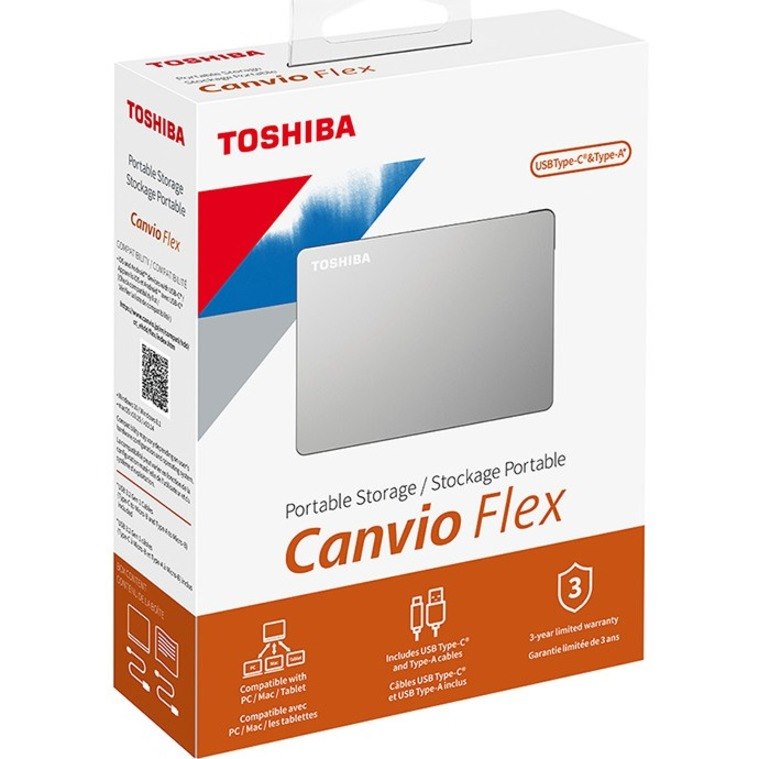 Toshiba Canvio Flex HDTX110XSCAA 1 TB Portable Hard Drive - External - Silver