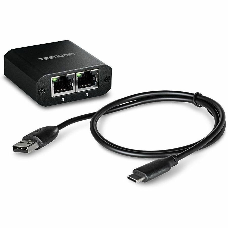 TRENDnet 2-Port Gigabit Splitter with USB Type C Power, TEG-102S, Splits One Network Connection Into Two, USB Type C Power Cable Included, NDAA & TAA Compliant