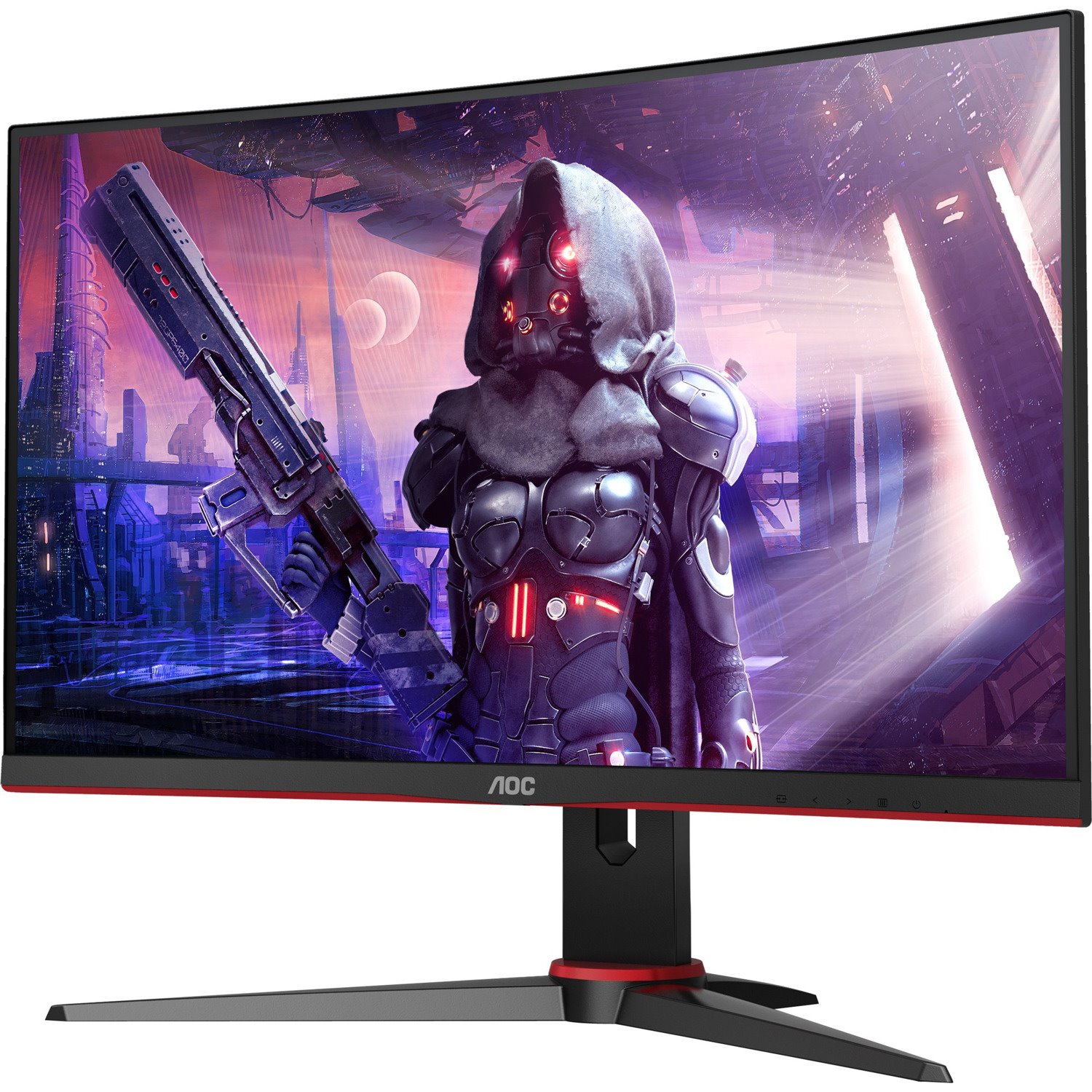 AOC C24G2AE 24" Class Full HD Curved Screen Gaming LCD Monitor - 16:9 - Black Red