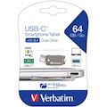 Verbatim 64 GB USB 3.0 Type C Flash Drive - Silver