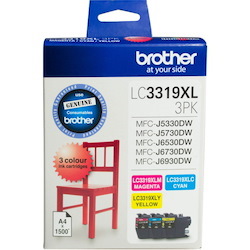 Brother LC3319XL3PK Original High Yield Inkjet Ink Cartridge - Cyan, Magenta, Yellow - 3 / Pack