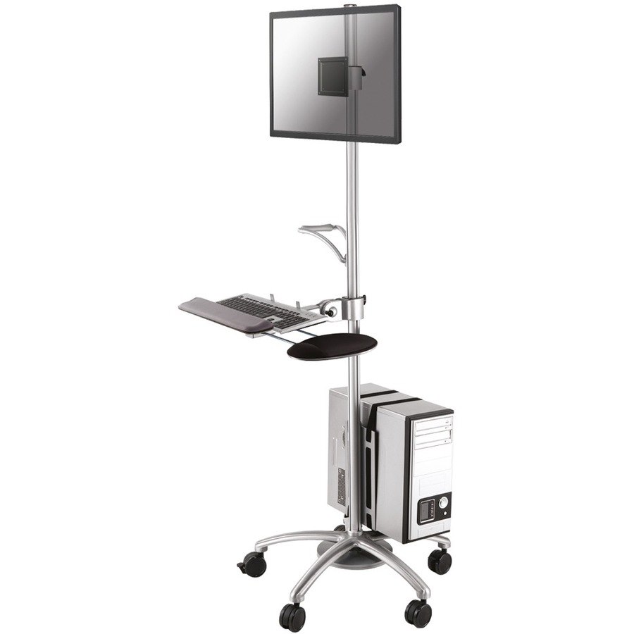 Newstar Mobile Work Station Floor Stand for monitor (10"-27"), keyboard, mouse & PC - Silver