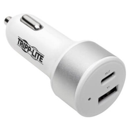 Tripp Lite by Eaton Dual-Port USB Car Charger with PD Charging - USB Type C (27W) & USB Type A (5V 1A/5W), UL 2089