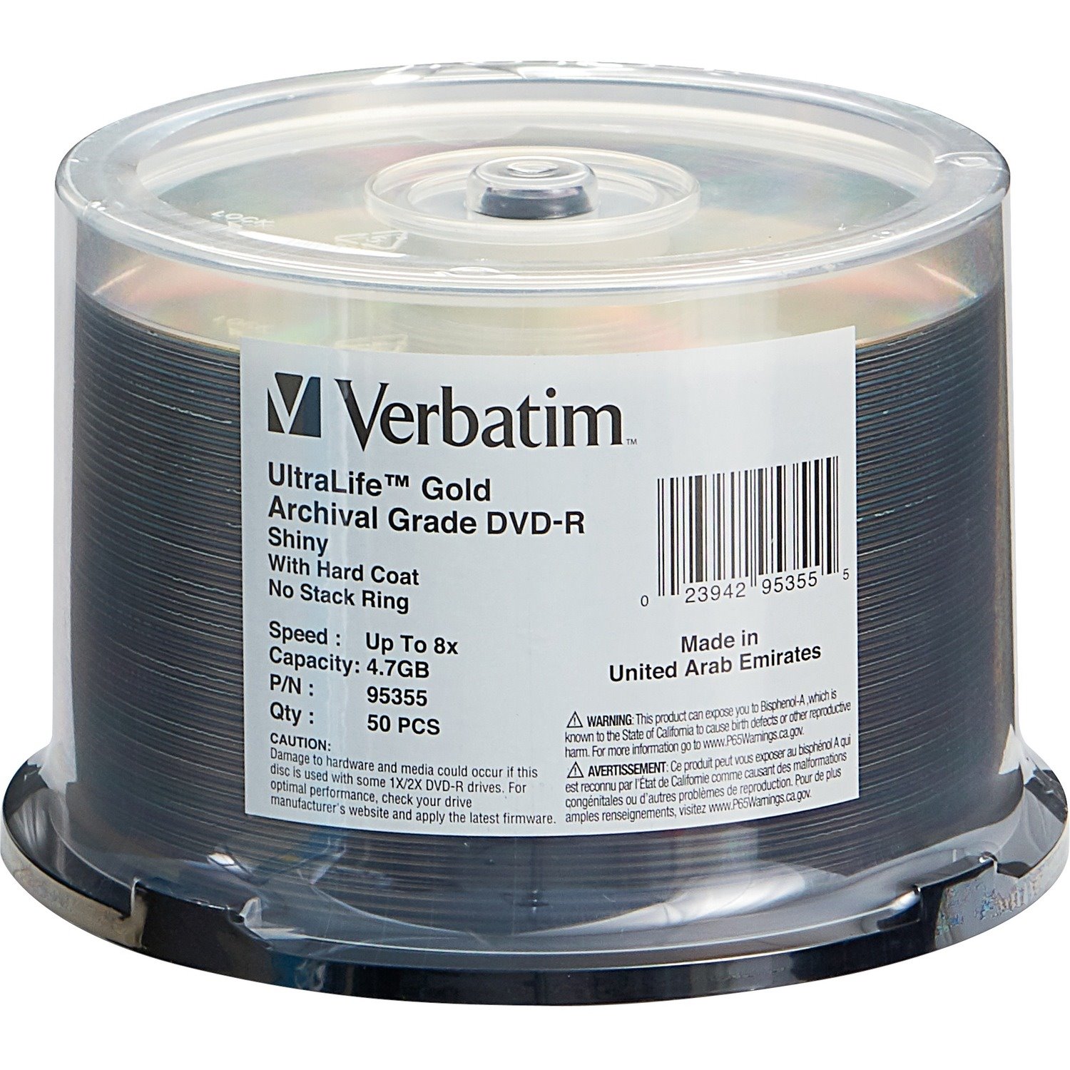 DVD-R 4.7GB 8X UltraLife Gold Archival Grade with Branded Surface and Hard Coat - 50pk Spindle