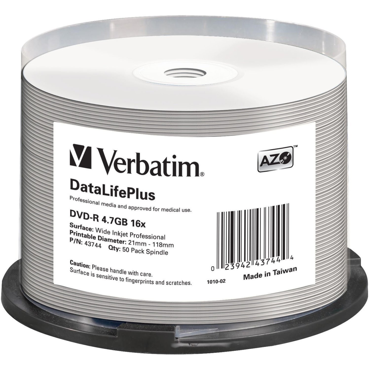 Verbatim DataLifePlus 43744 DVD Recordable Media - DVD-R - 16x - 4.70 GB - 50 Pack Spindle - White