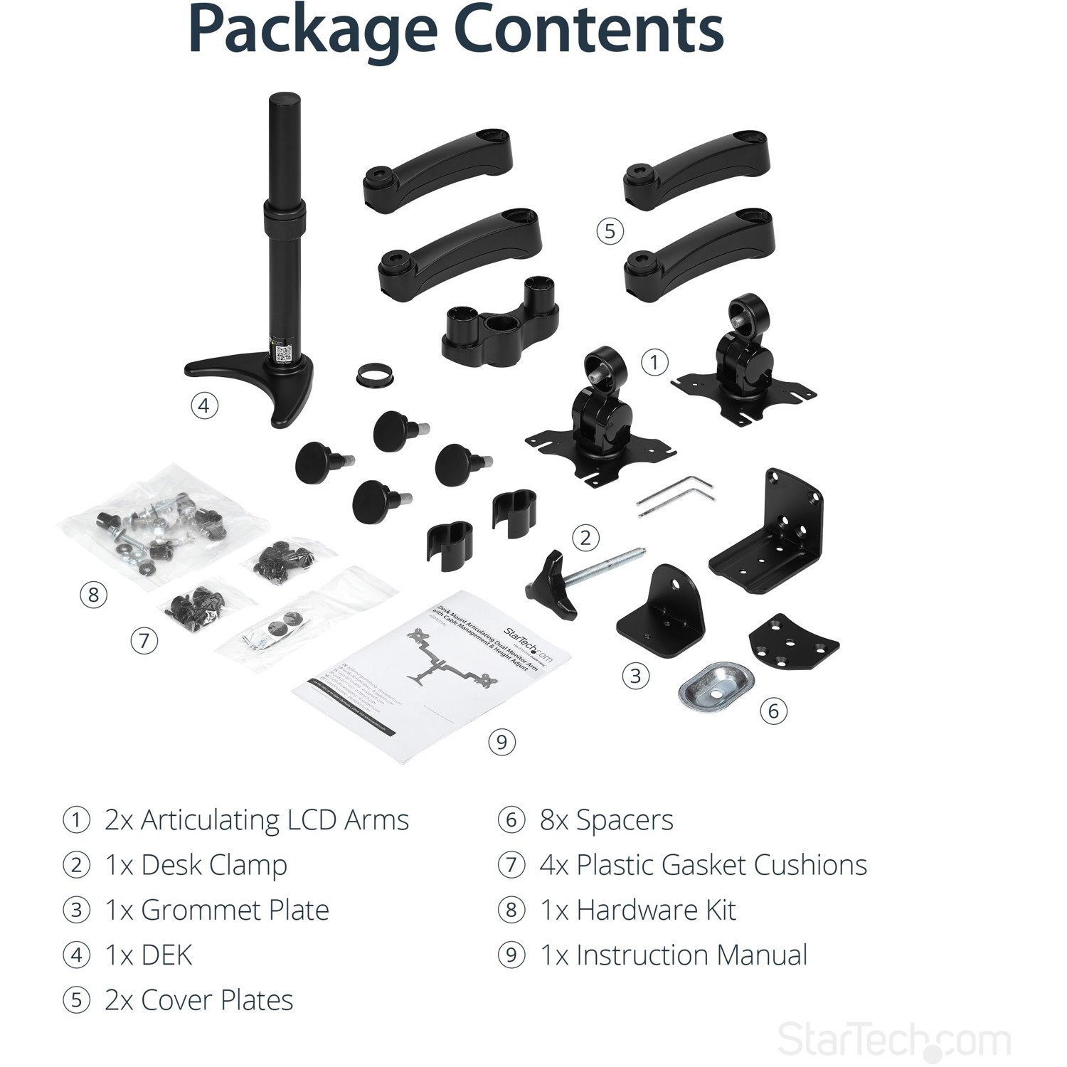 StarTech.com Desk Mount Dual Monitor Arm, Dual Articulating Monitor Arm, Height Adjustable, For VESA Monitors up to 24" (29.9lb/13.6kg)