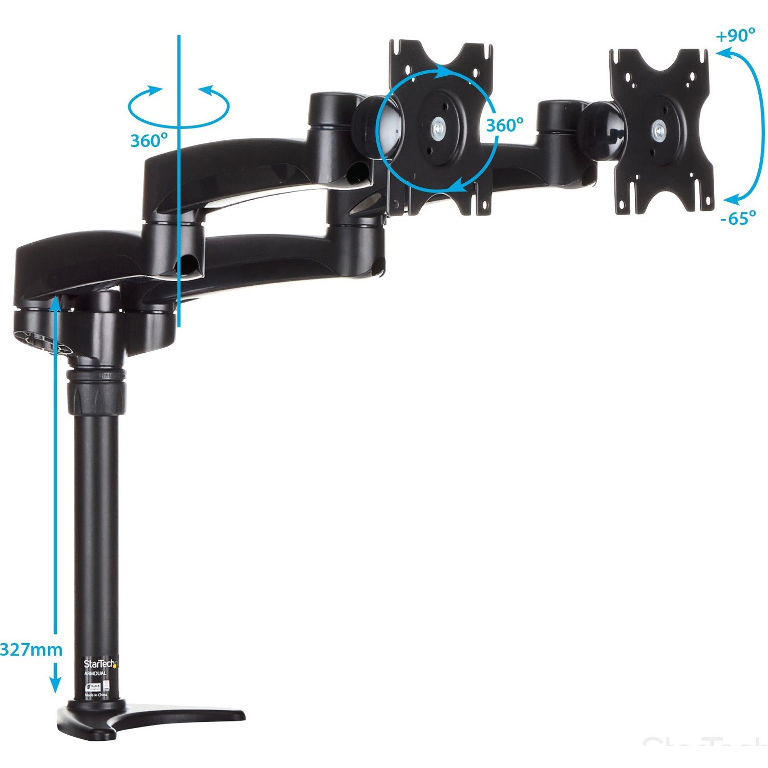 StarTech.com Desk Mount Dual Monitor Arm, Dual Articulating Monitor Arm, Height Adjustable, For VESA Monitors up to 24" (29.9lb/13.6kg)