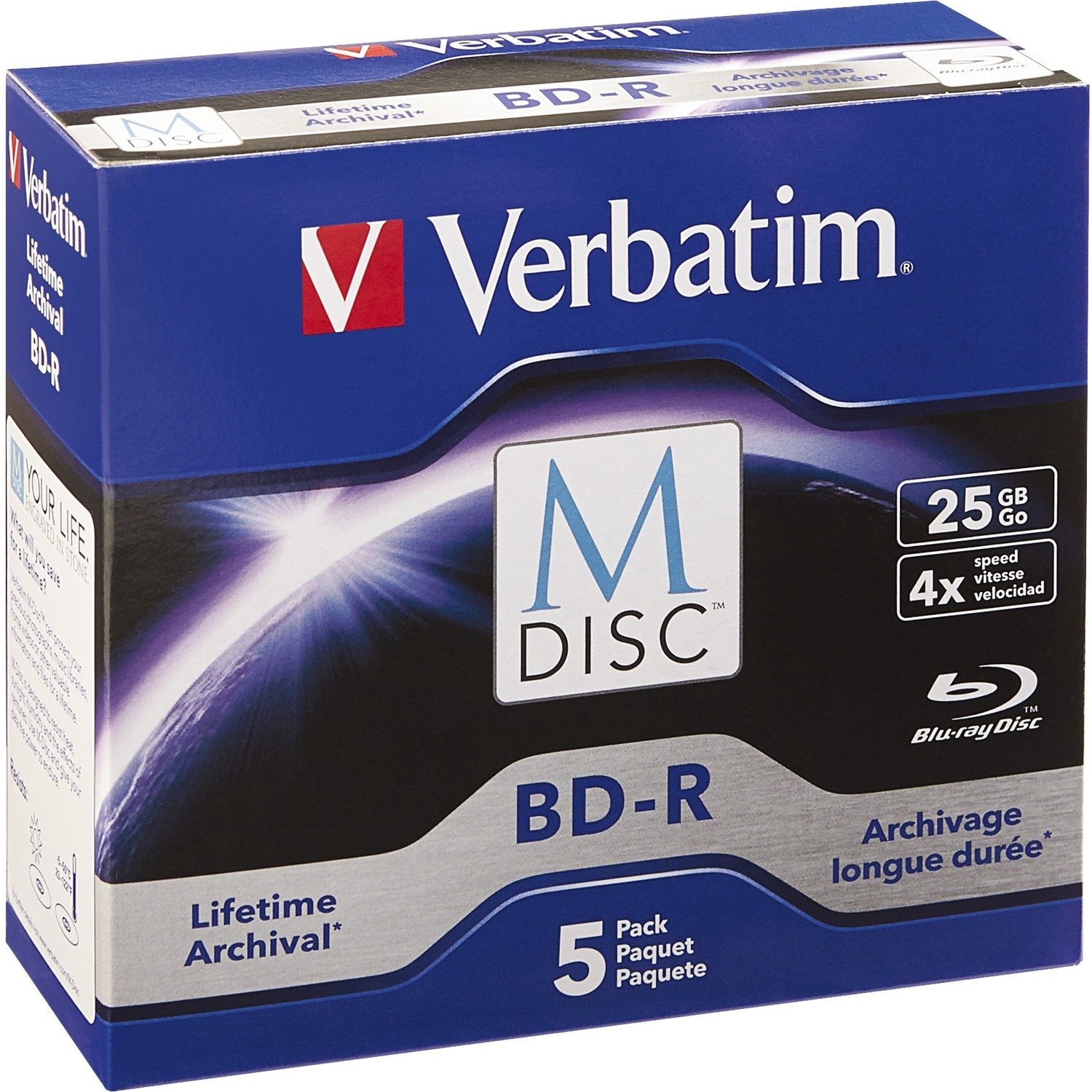 Verbatim M-Disc BD-R 25GB 4X with Branded Surface - 5pk Jewel Case Box