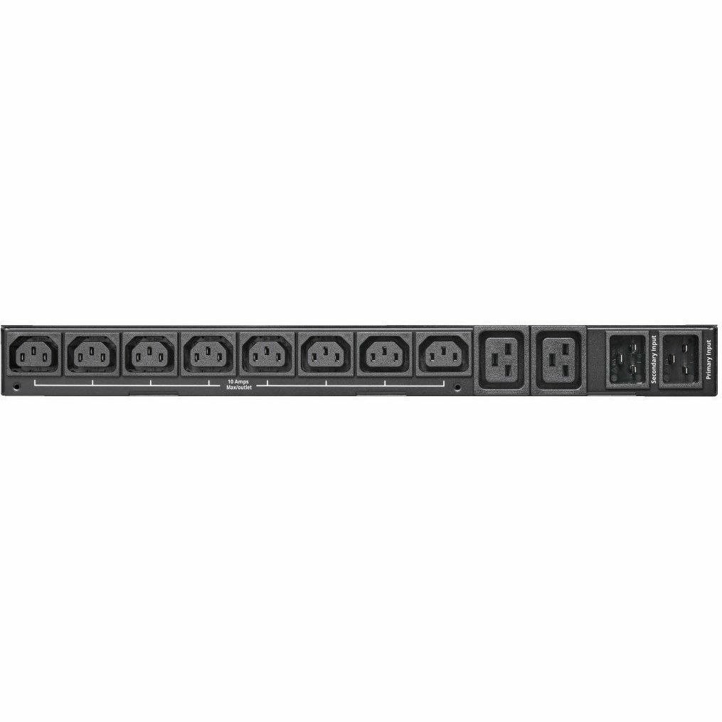 Eaton Tripp Lite Series 3.8kW 200-240V Single-Phase ATS/Monitored PDU - 8 C13 and 2 C19 Outlets, Dual C20 Inlets, 12 ft. Cords, Network Card, 1U, TAA