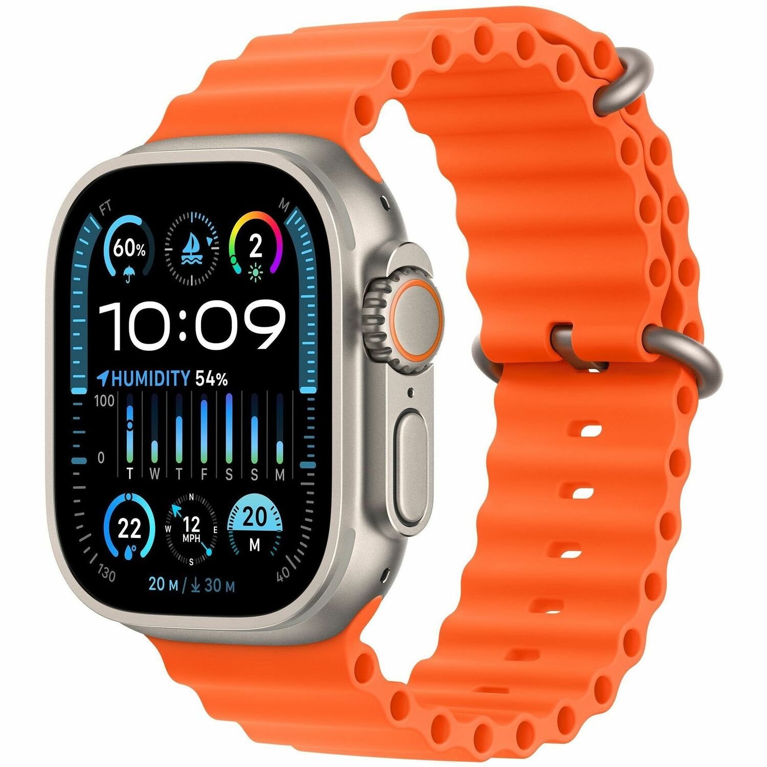 Apple Watch Ultra 2 Smart Watch - 49 mm Case Height - 44 mm Case Width - Titanium Case Color - Orange, Beige Band Color - Glass Body Material - Titanium Case Material - Wireless LAN - LTE, UMTS