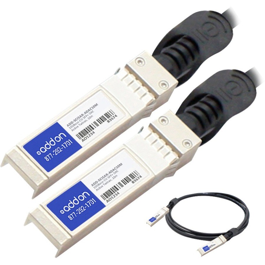 AddOn Cisco SFP-H10GB-ACU10M to Arista CAB-SFP-SFP-10MA Compatible TAA Compliant 10GBase-CU SFP+ to SFP+ Direct Attach Cable (Active Twinax, 10m)