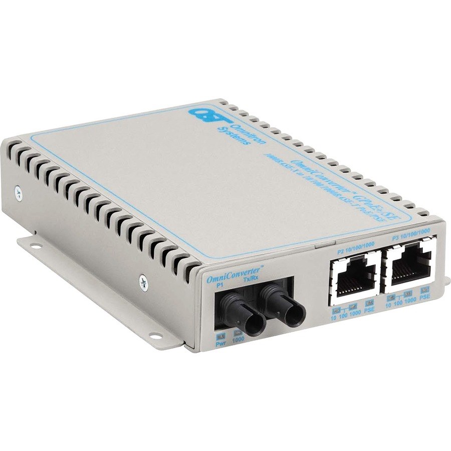 OmniConverter SE 10/100/1000 PoE+ Gigabit Ethernet Fiber Media Converter Switch RJ45 ST Single-Mode 12km