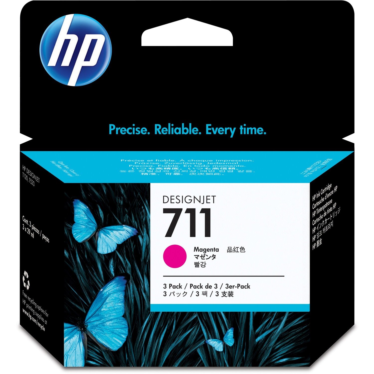 HP 711 (CZ135A) Original Inkjet Ink Cartridge - Multi-pack - Magenta - 3 / Pack